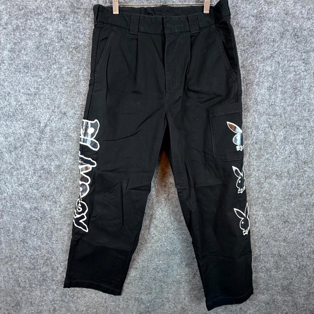 Playboy By PacSun Cargo Pants Mens 30 Black Spellout Bunny‎ Logo Mall Goth Y2K